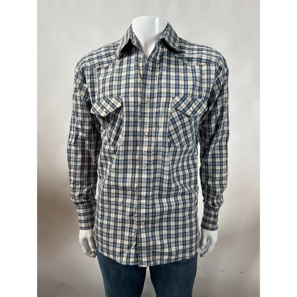 Coyote Mood Pearl Snap Western Shirt  LT Blue  Plaid 65% Polyester 35% Cotton - Picture 1 of 16